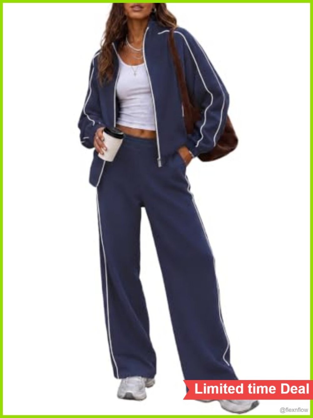 Womens 2 Piece Sweatsuit Set Zip Up Sweatshirt Wide Leg Lounge Travel